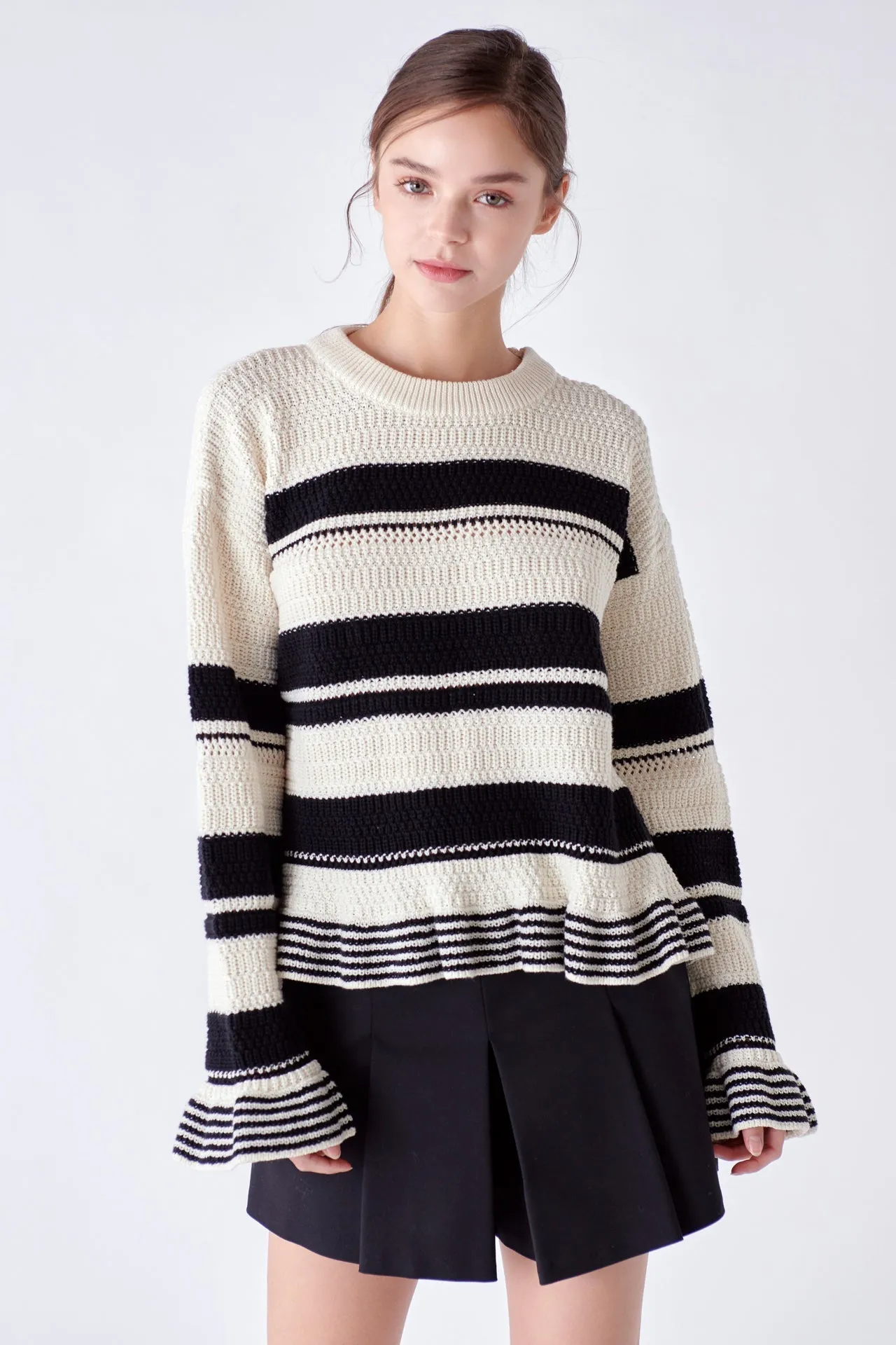 English Factory - Striped Knit Sweater With Ruffles