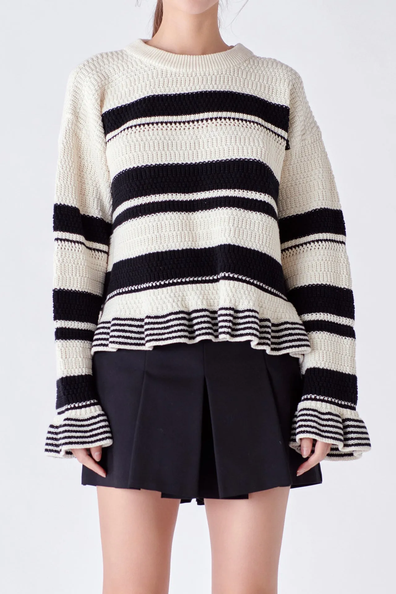 English Factory - Striped Knit Sweater With Ruffles