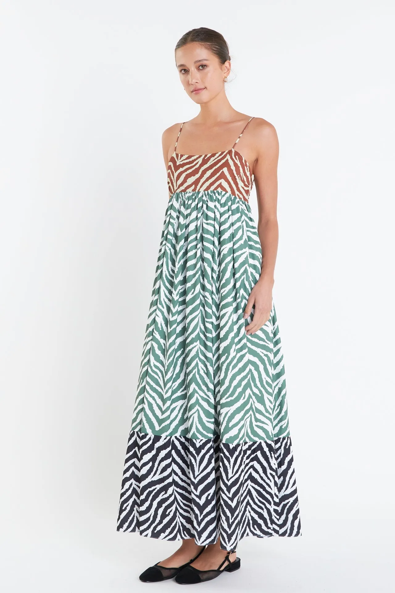 English Factory - Zebra Print Colorblocked Maxi Dress