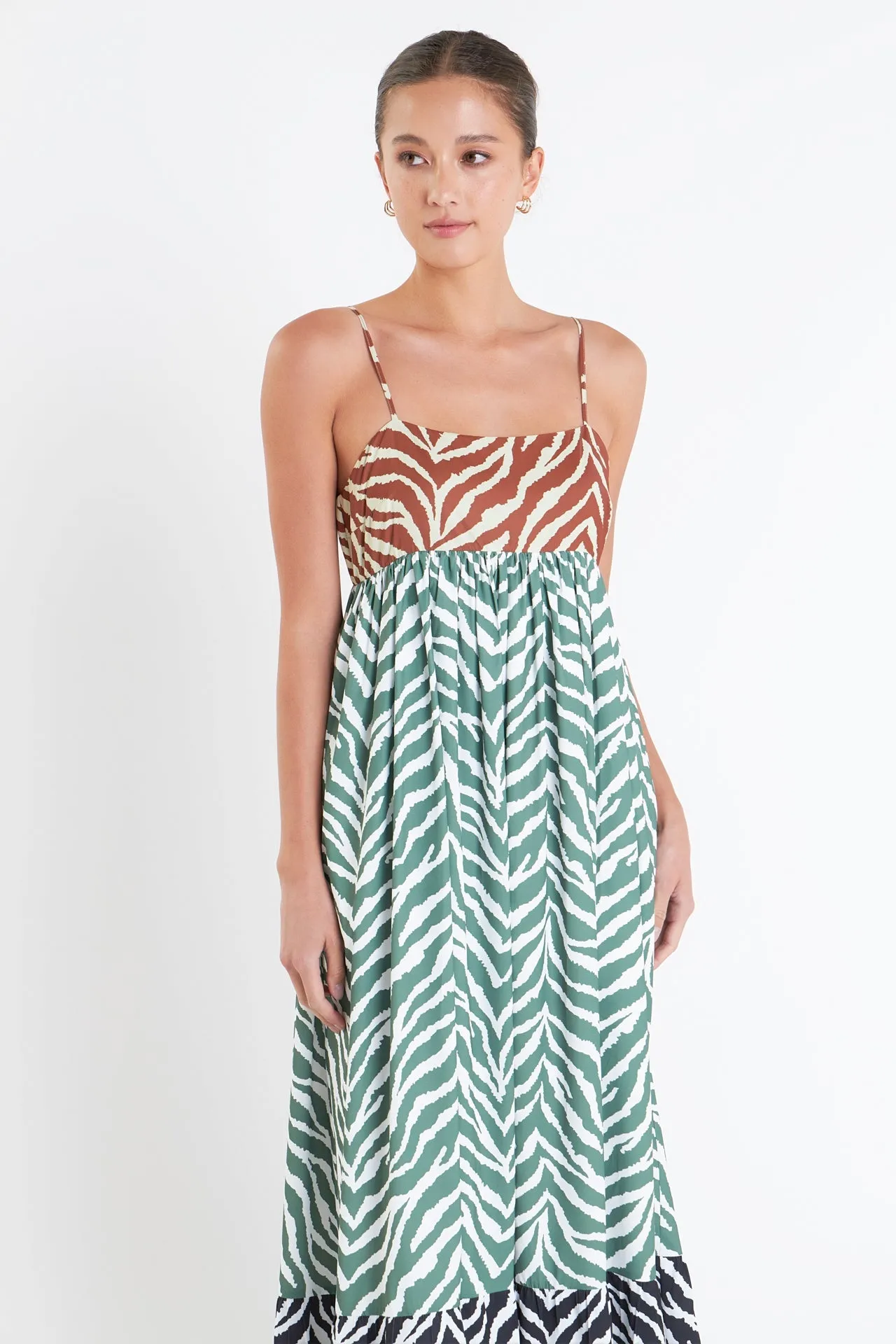 English Factory - Zebra Print Colorblocked Maxi Dress