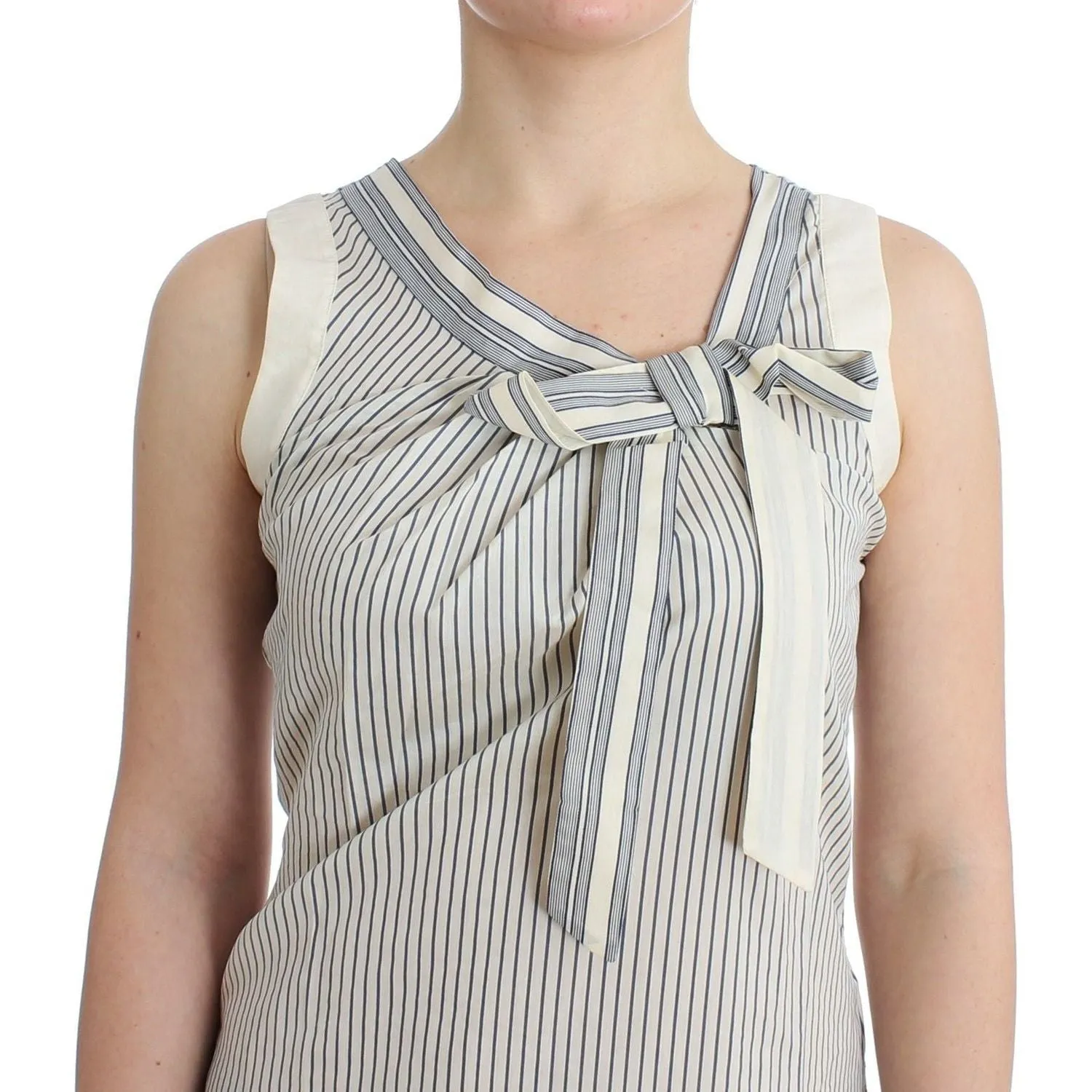 Ermanno Scervino Chic Striped Cotton-Silk Bow Top