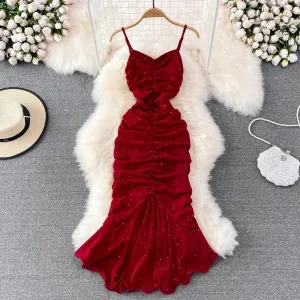 Fashionable sparkling glitter suspender backless sleeveless dress    S4276