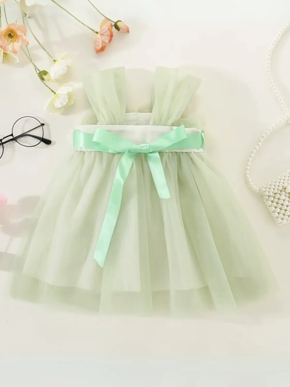 Girls Elegant Floral Tulle Sleeveless Party Dress