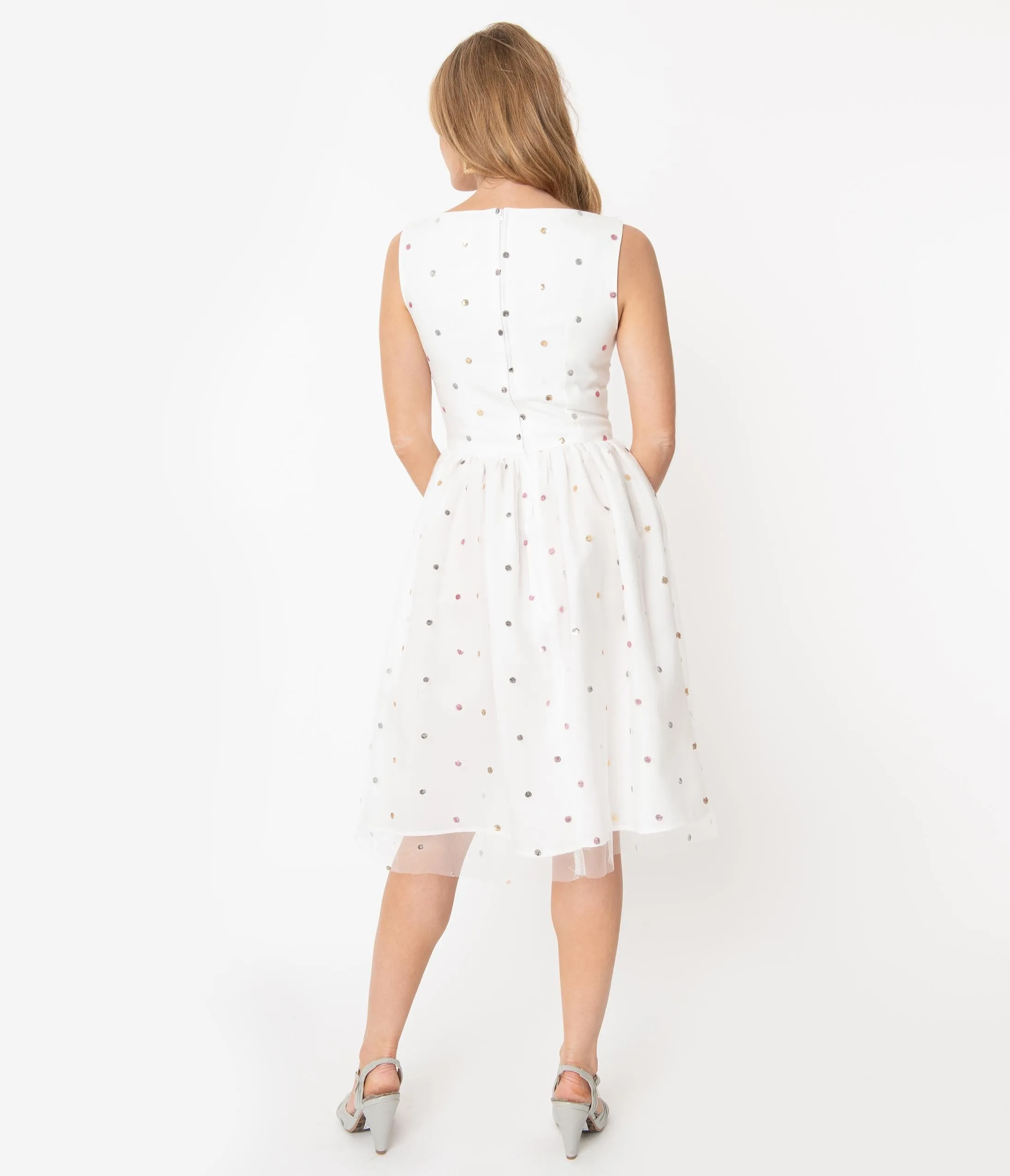 Ivory Mesh & Rainbow Sequin Dots Audrey Swing Dress