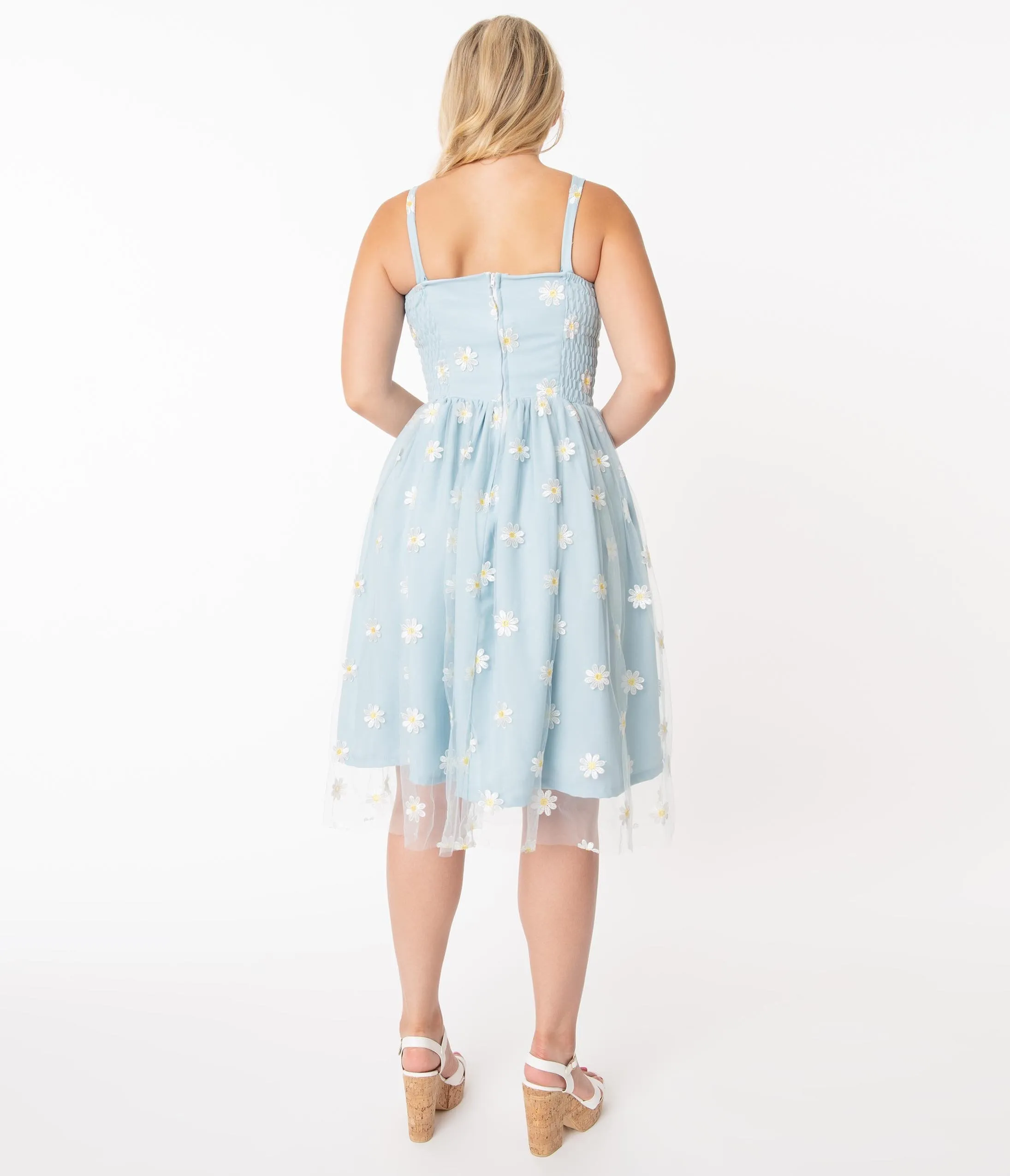 Light Blue & Daisy Floral Mesh Monica Swing Dress