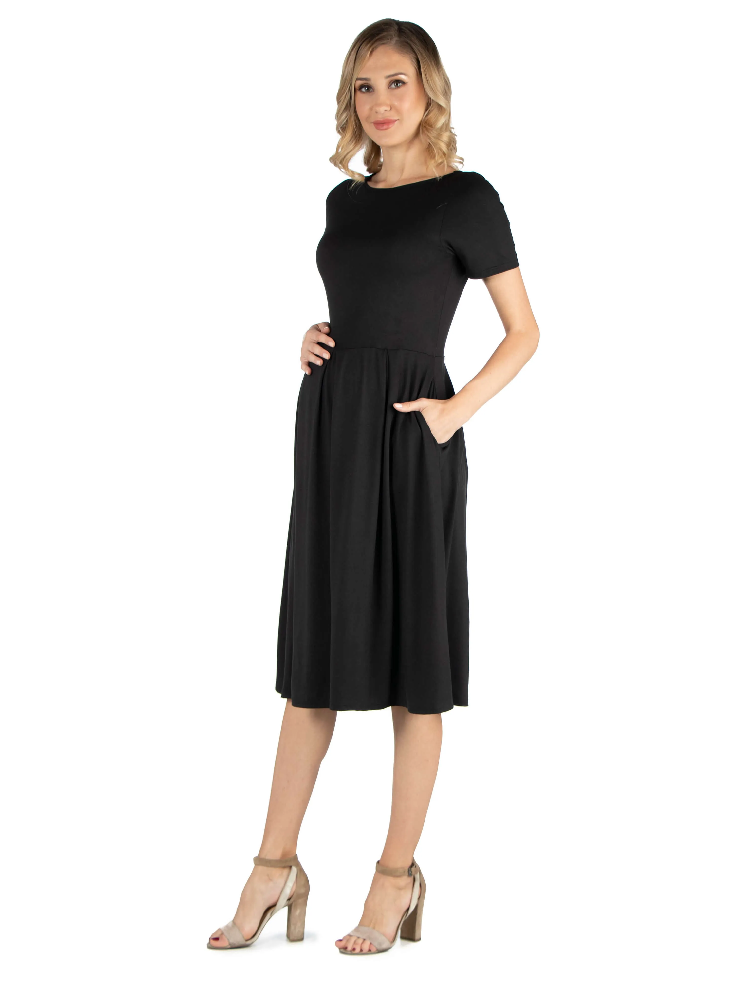 Maternity Midi Dress with Short Sleeve and Pocket Detail