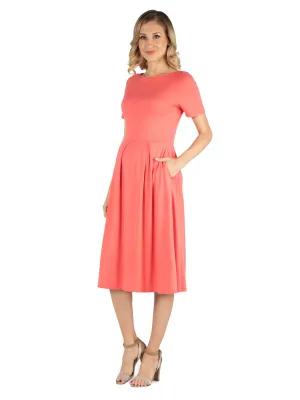 Maternity Midi Dress with Short Sleeve and Pocket Detail