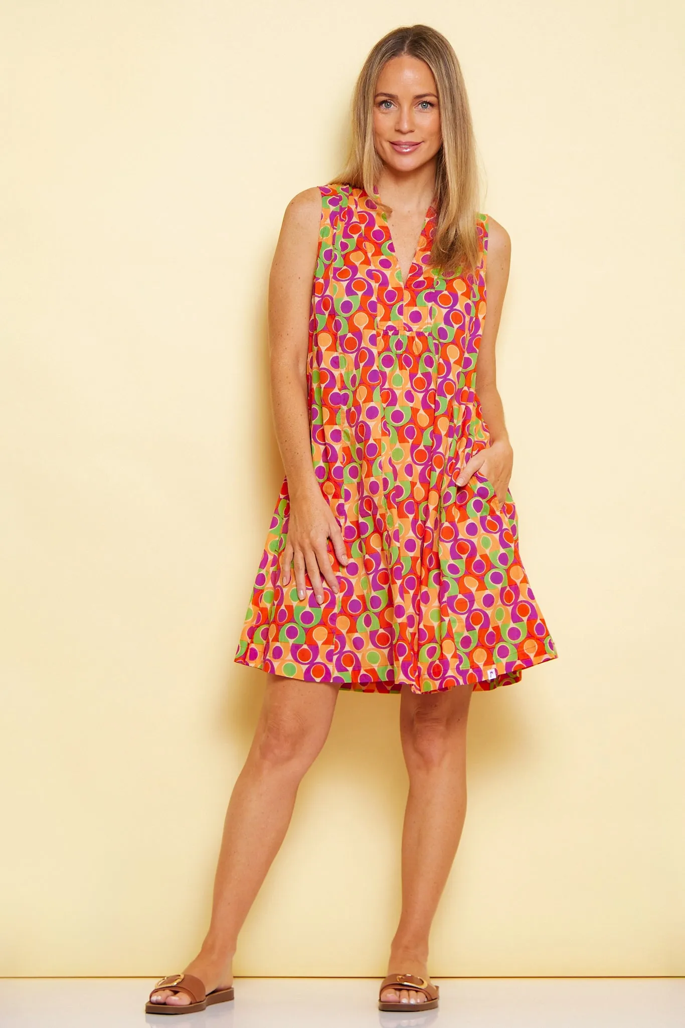 Melville Sleeveless Petite Cotton Dress - Papaya