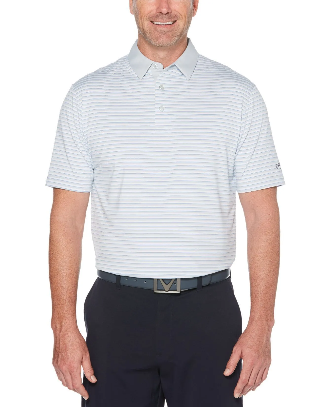 Mens Refined 3-Color Yarn-Dyed Stripe Golf Polo