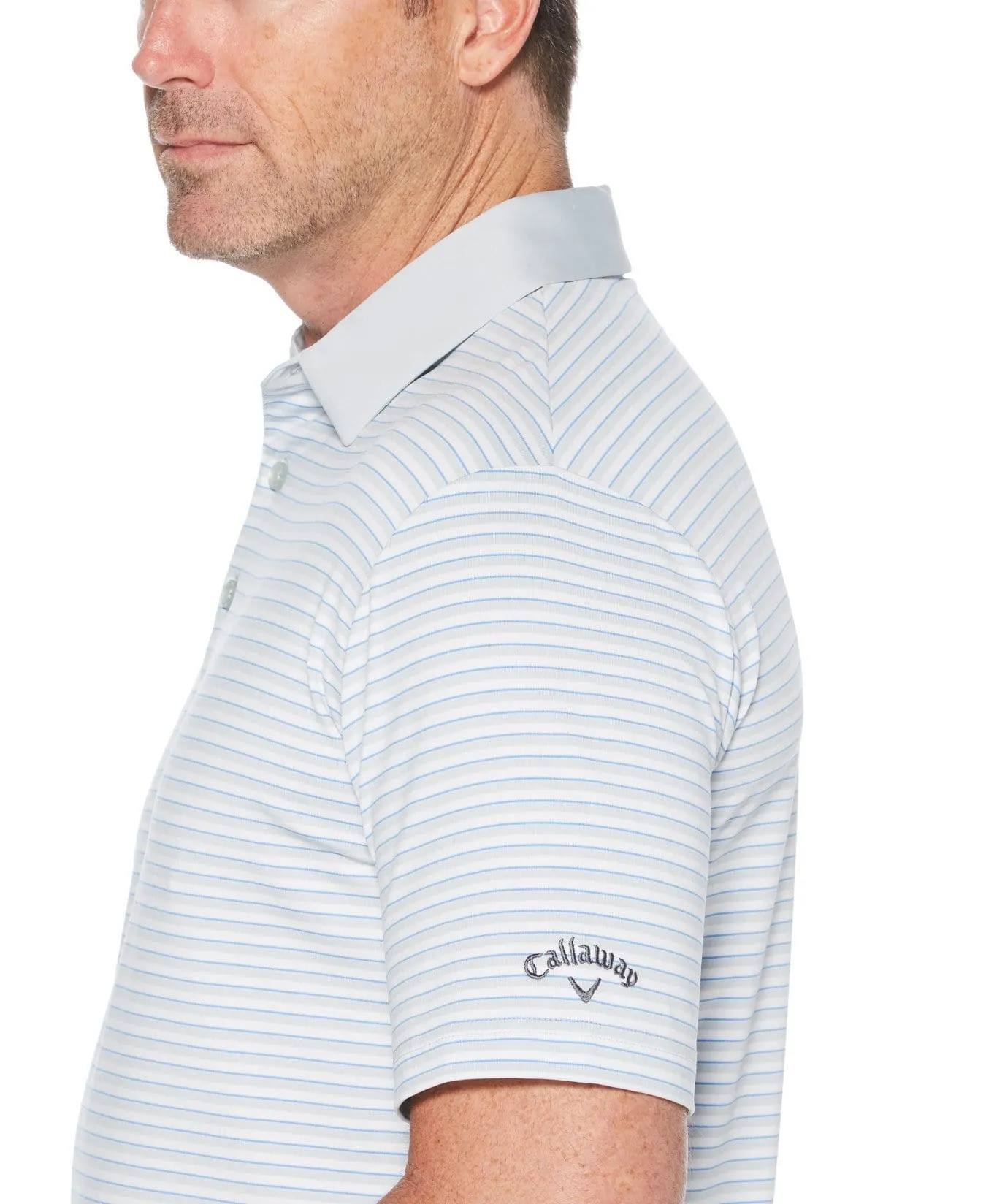 Mens Refined 3-Color Yarn-Dyed Stripe Golf Polo