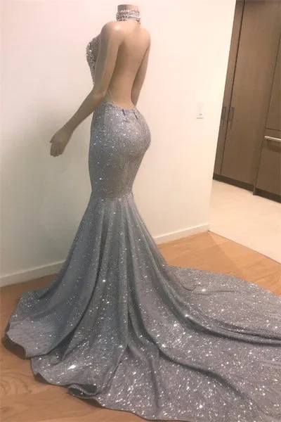 MERMAID HALTER SLEEVELESS FLOOR-LENGTH ROM DRESS SAS65