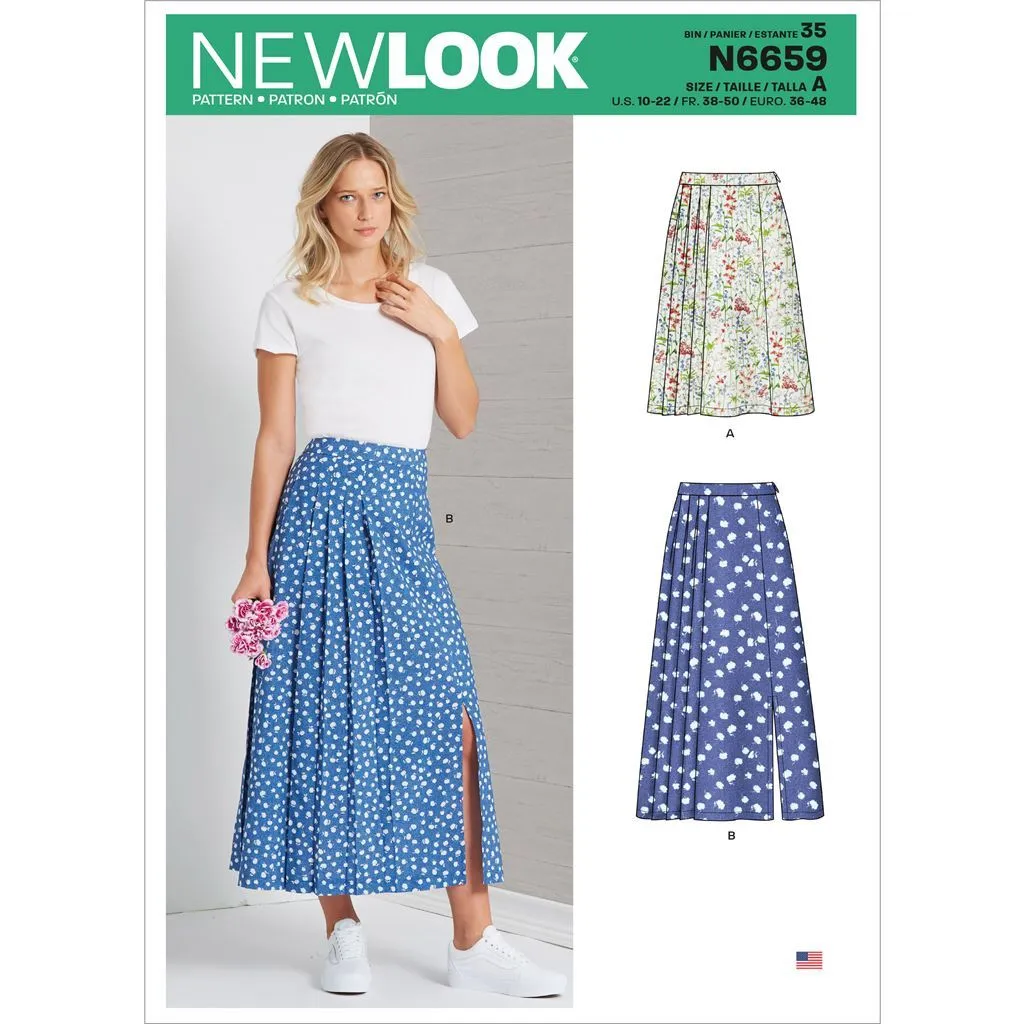 New Look Sewing Pattern N6659 Misses' Pleated Skirt With Or Without Front Slit Opening