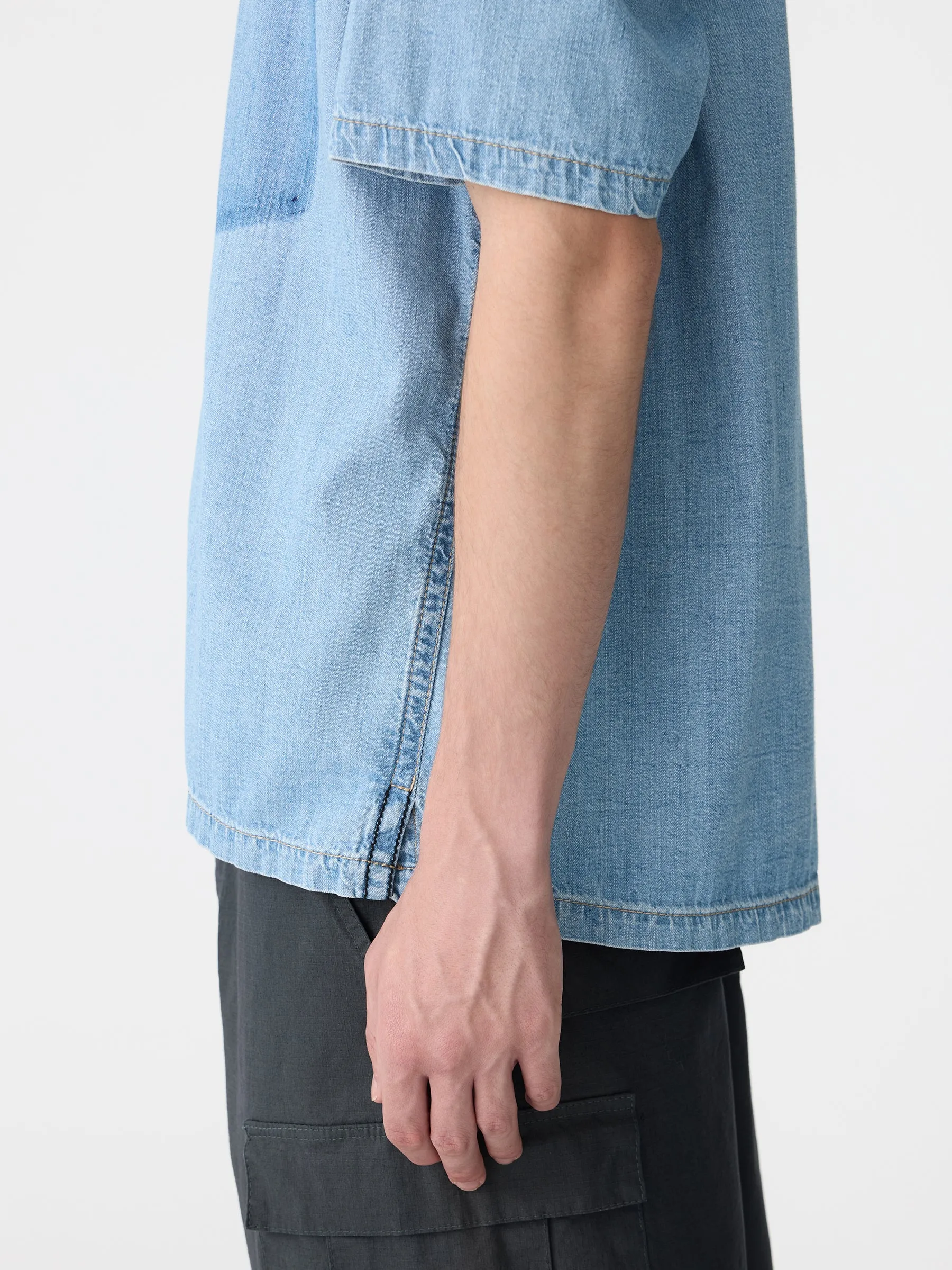 organic denim boxy short sleeve shirt