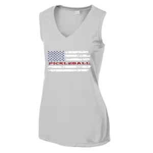 Pickleball Flag Horizontal (Customizable) | Women’s Sleeveless Athletic Shirt | 100% Polyester