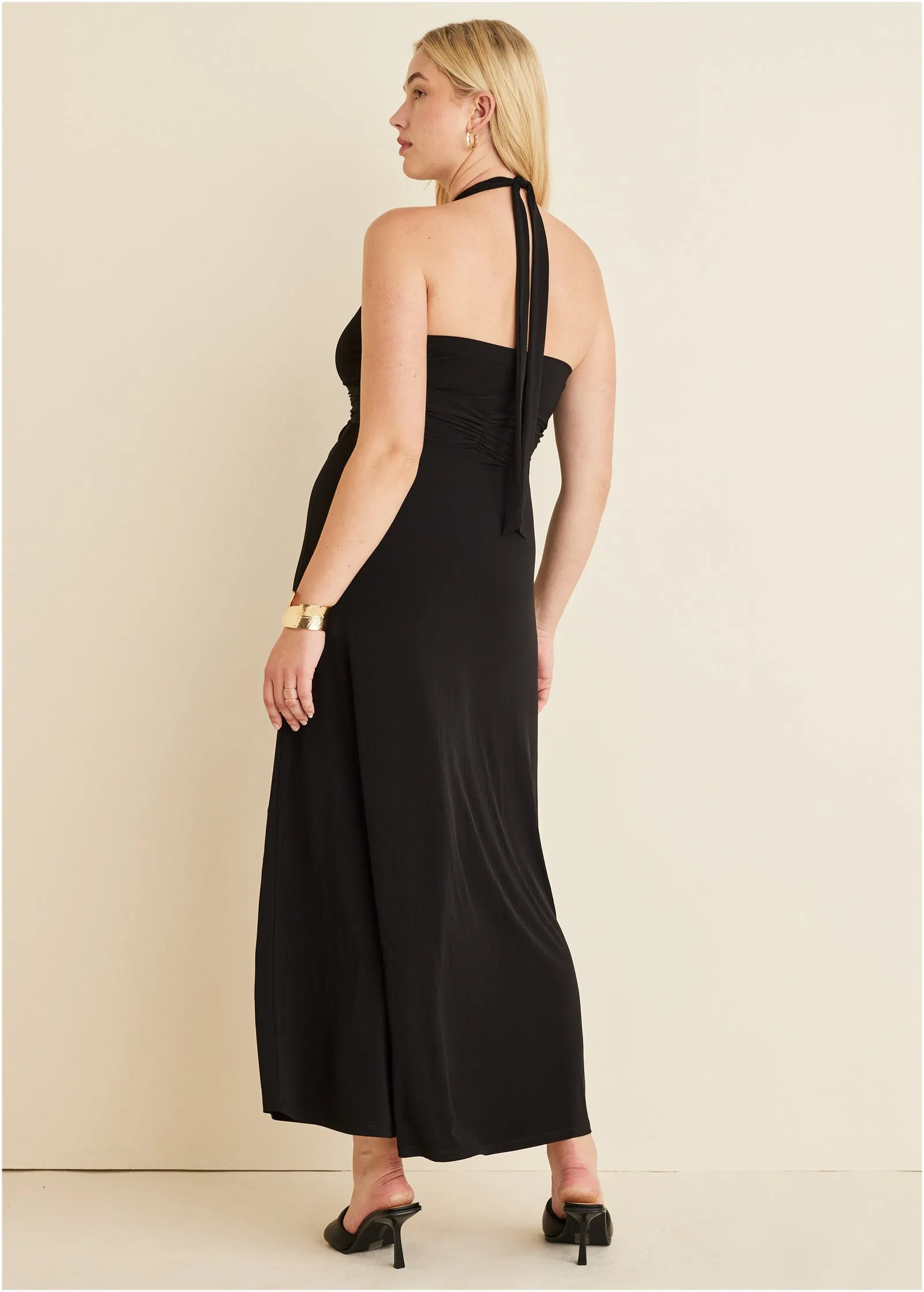 Plunging Knot Maxi Dress - Black