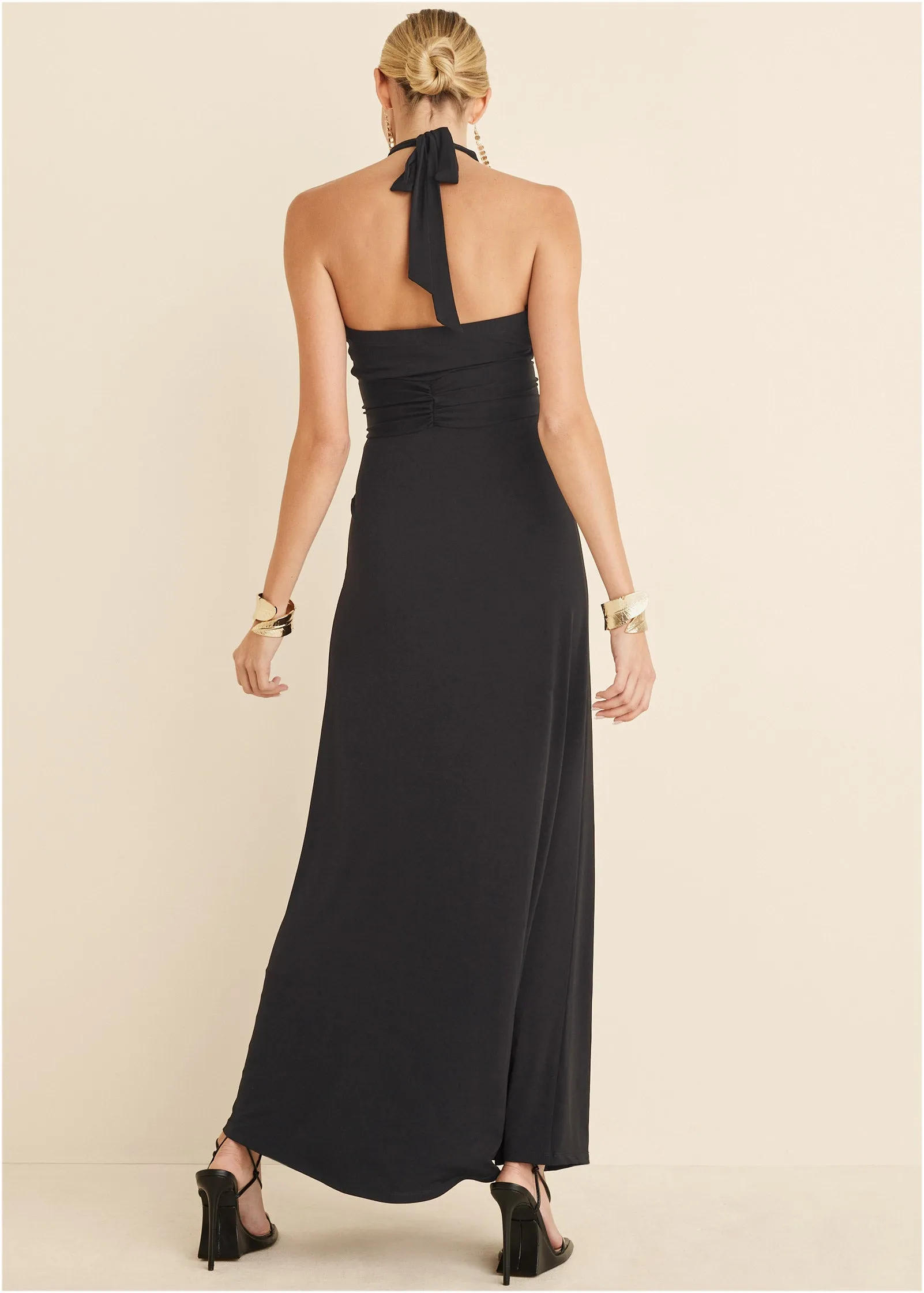 Plunging Knot Maxi Dress - Black