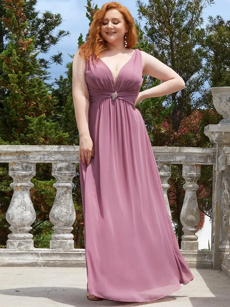 Plus Size Sleeveless A-Line Floor-Length V-Neck Bridesmaid Dress