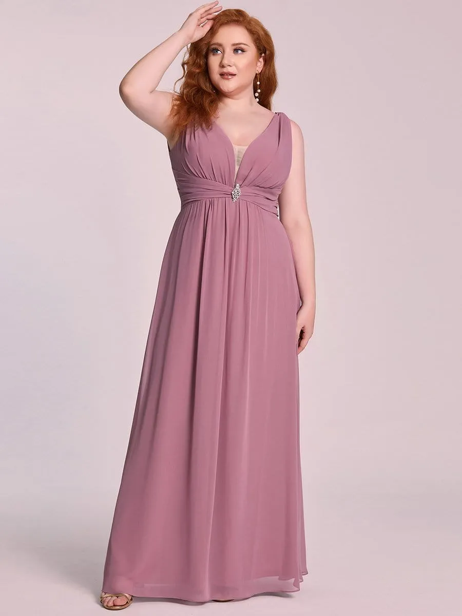 Plus Size Sleeveless A-Line Floor-Length V-Neck Bridesmaid Dress