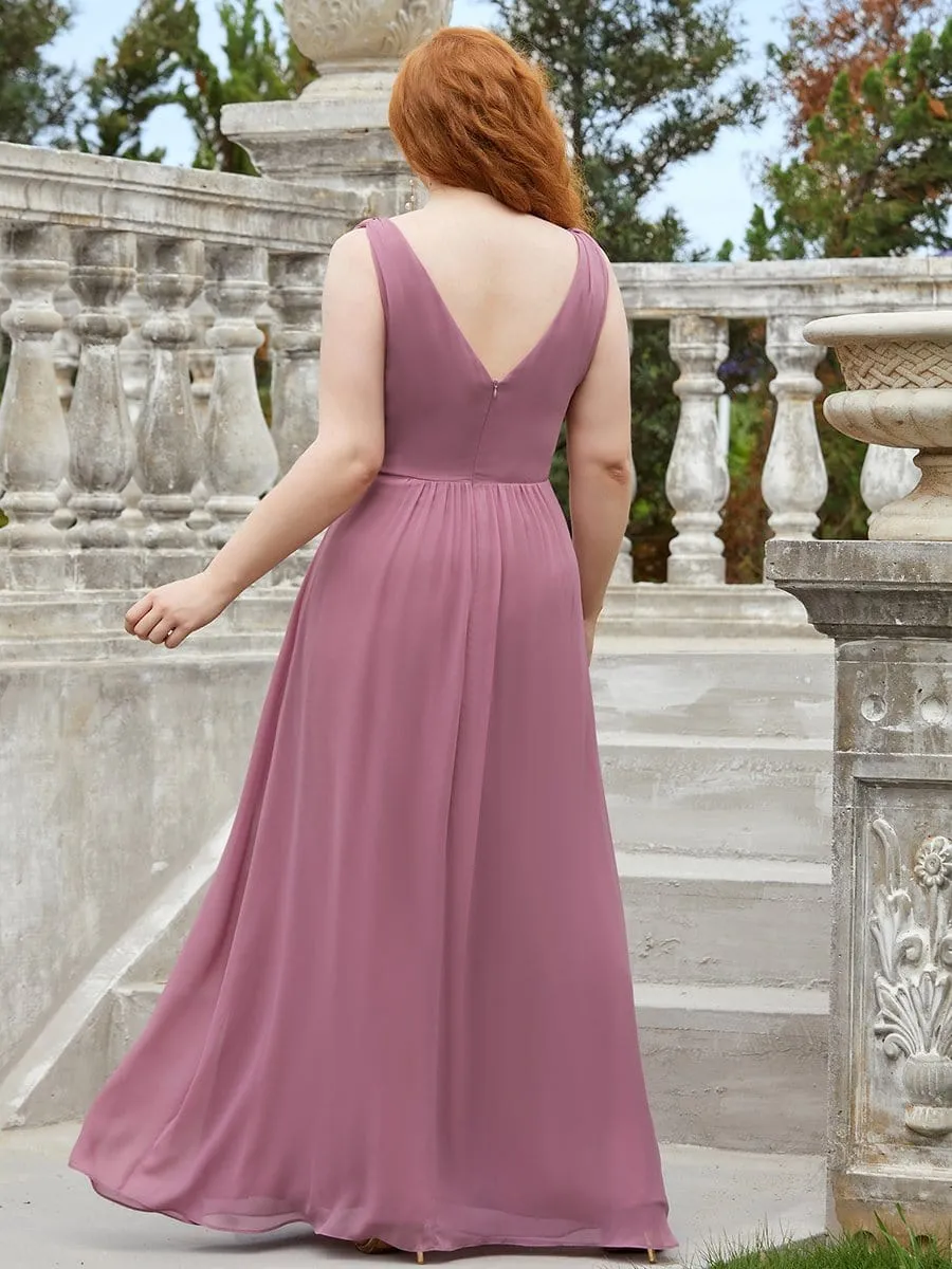 Plus Size Sleeveless A-Line Floor-Length V-Neck Bridesmaid Dress