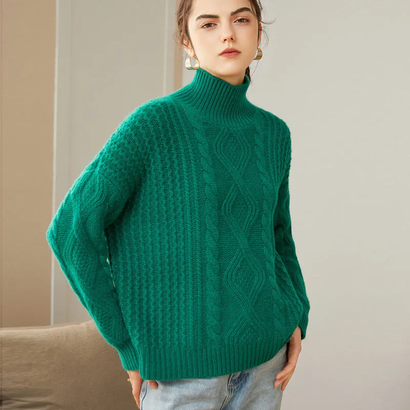 Pure Pullover Turtleneck Cashmere Sweater Long Sleeve Loose Thickened Knitted Sweaters