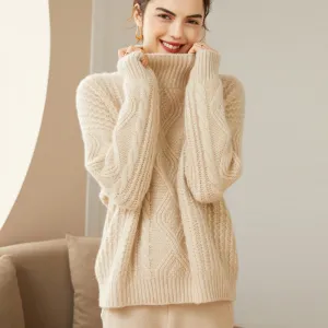 Pure Pullover Turtleneck Cashmere Sweater Long Sleeve Loose Thickened Knitted Sweaters