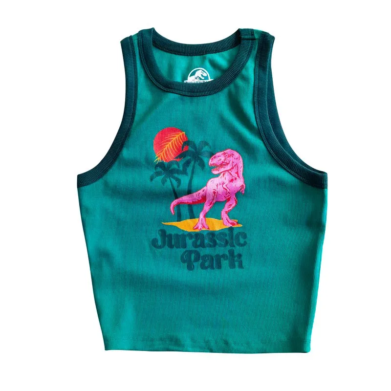 Retro Aesthetic Dinosaur Print Sleeveless Top