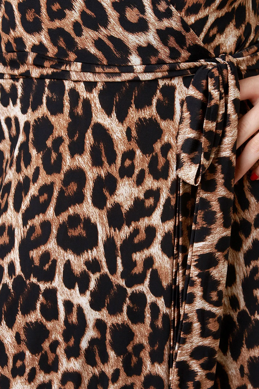 Safari Leopard Surplice Longsleeve Maxi Dress