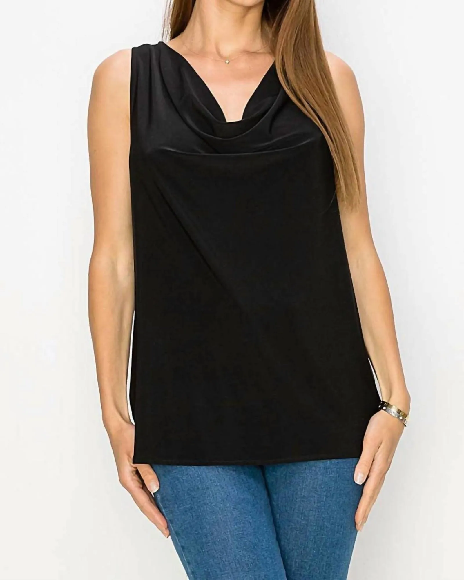 Satin Cowl Tank in Black | Black