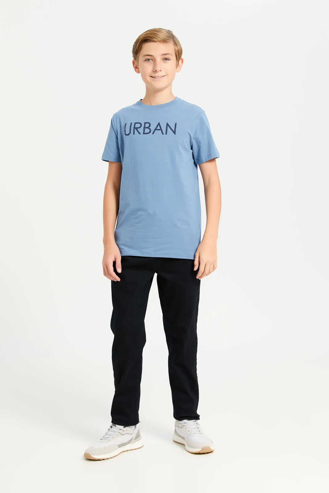 Senior Boys Blue Urban Print T-Shirt