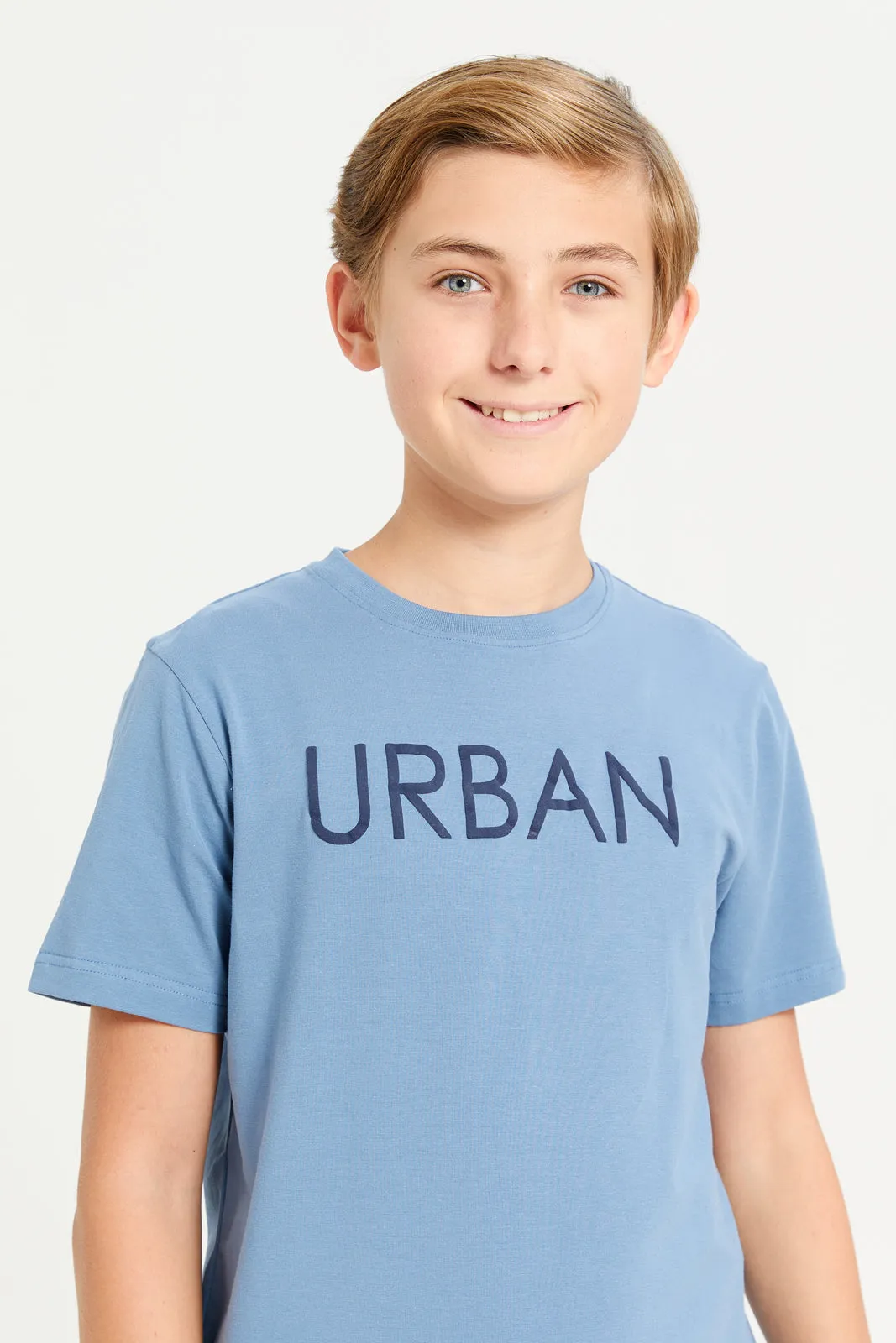 Senior Boys Blue Urban Print T-Shirt