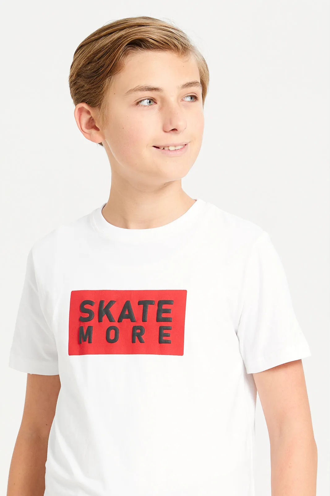 Senior Boys White Skate Print T-Shirt