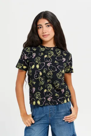 Senior Girls Black Snoopy Boxy T-Shirt