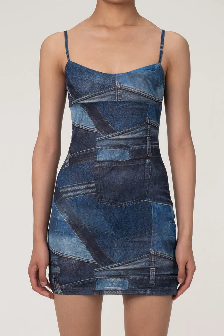 Sexy Blurry Geometric Printed Mesh Bodycon Sleeveless Club Mini Dress