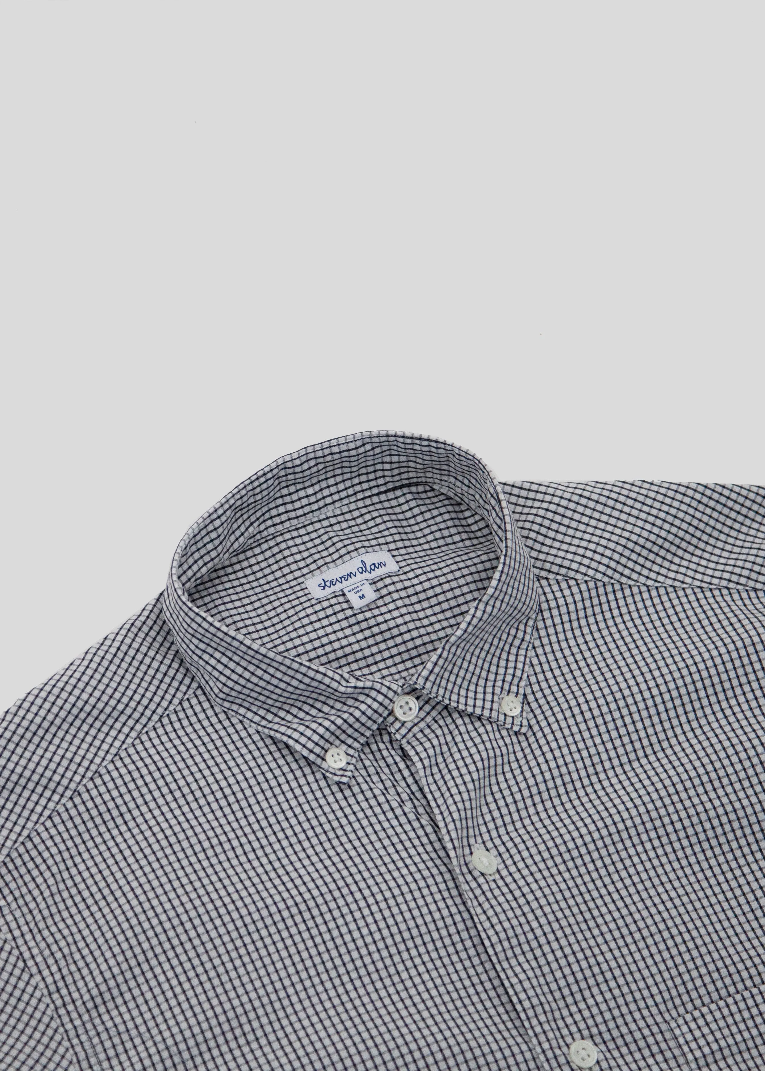 Short Sleeve Single Needle Shirt, Gingham Black and White