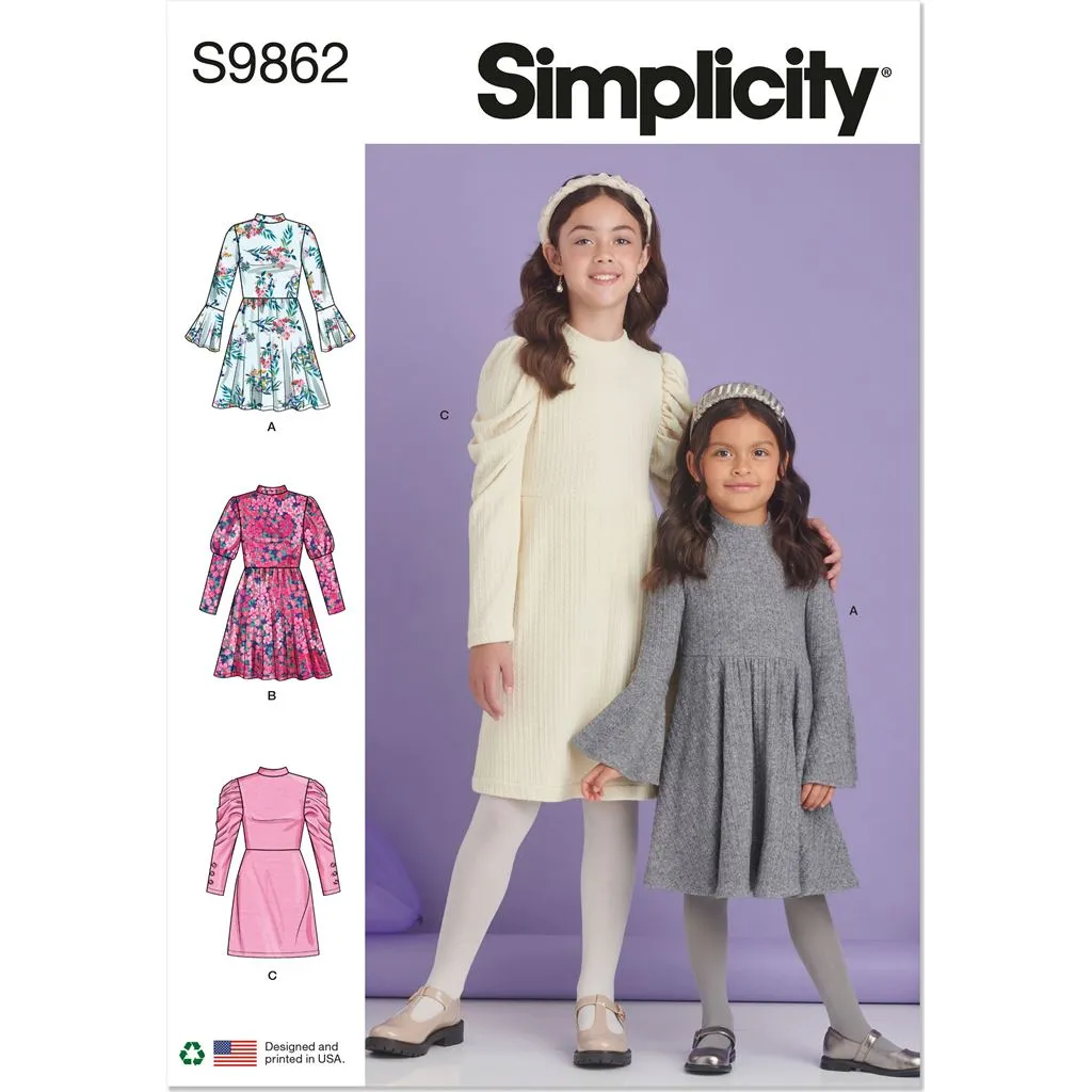 Simplicity Sewing Pattern S9862 Children's and Girls' Knit Dresses