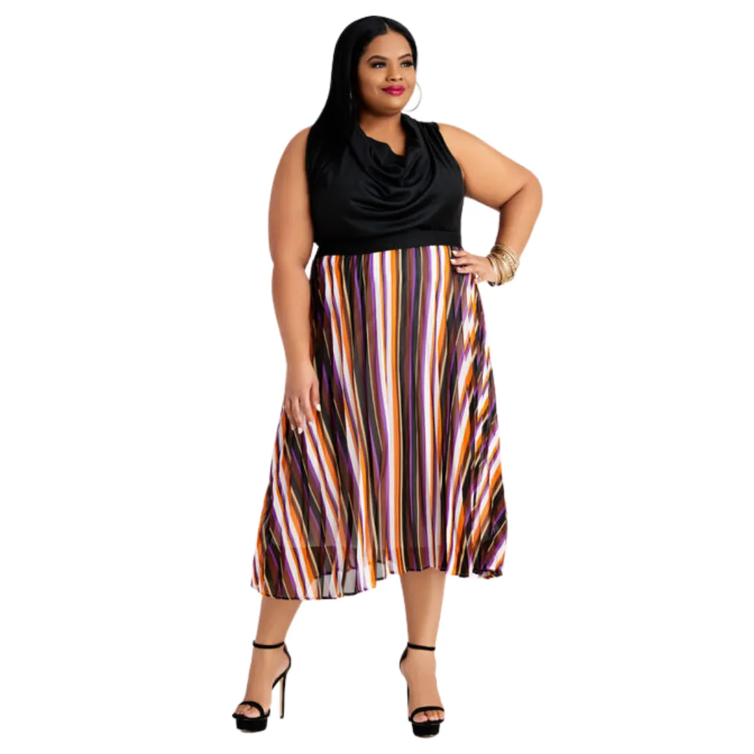 Striped Pleated Midi Skirt NWT