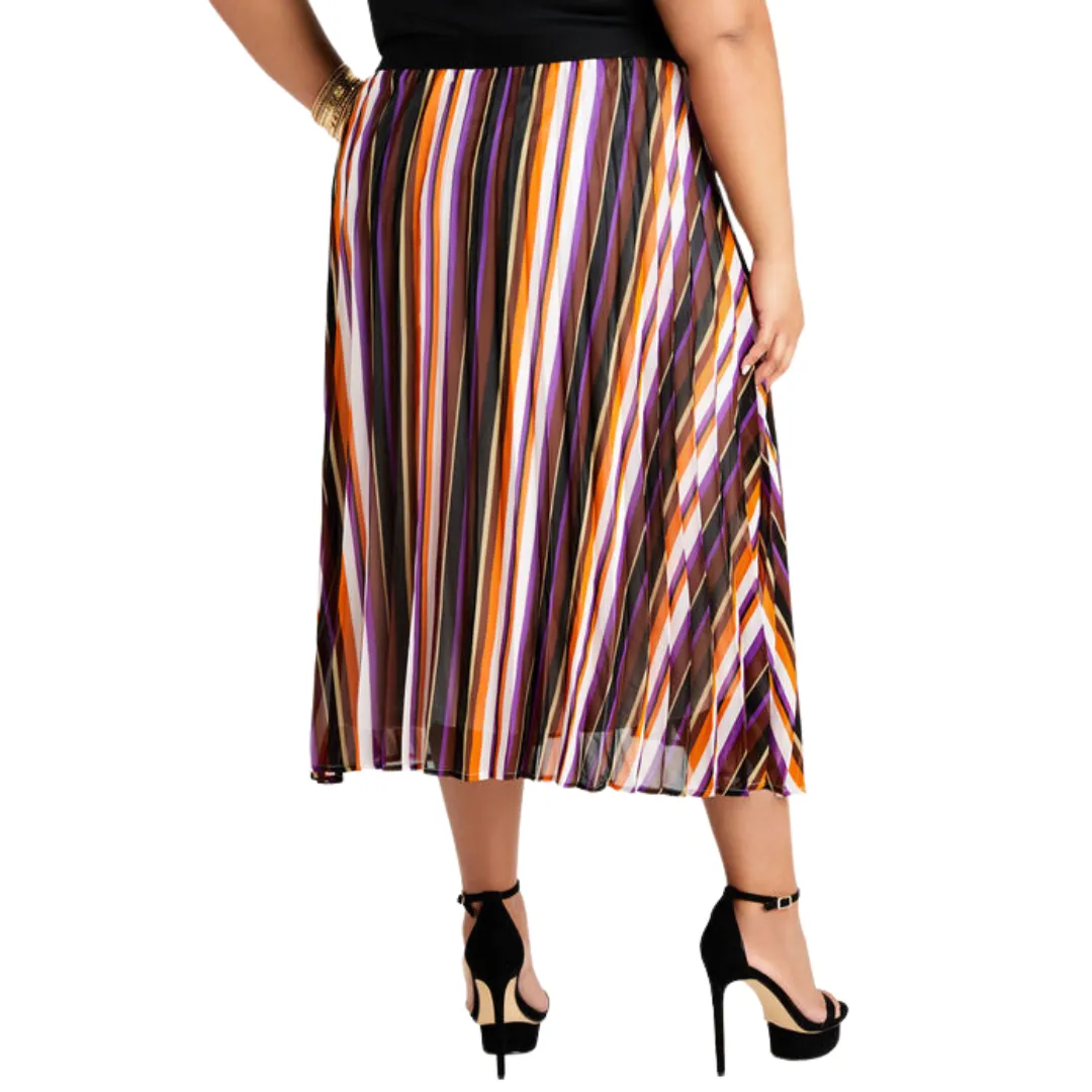 Striped Pleated Midi Skirt NWT