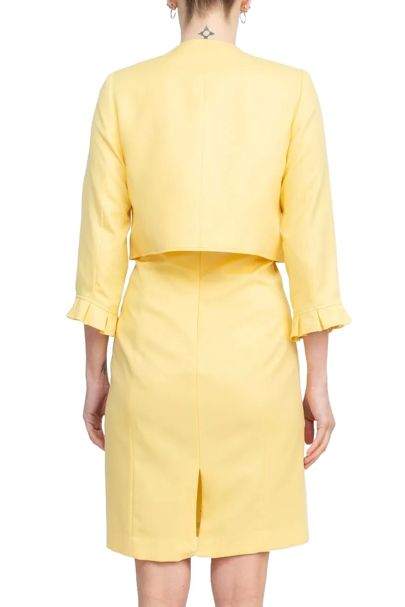 Tahari ASL Scoop Neck Sleeveless Short Dress With Matching Crew Neck 3/4 Ruffle Cuff Sleeves Jacket