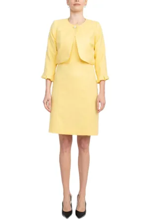 Tahari ASL Scoop Neck Sleeveless Short Dress With Matching Crew Neck 3/4 Ruffle Cuff Sleeves Jacket