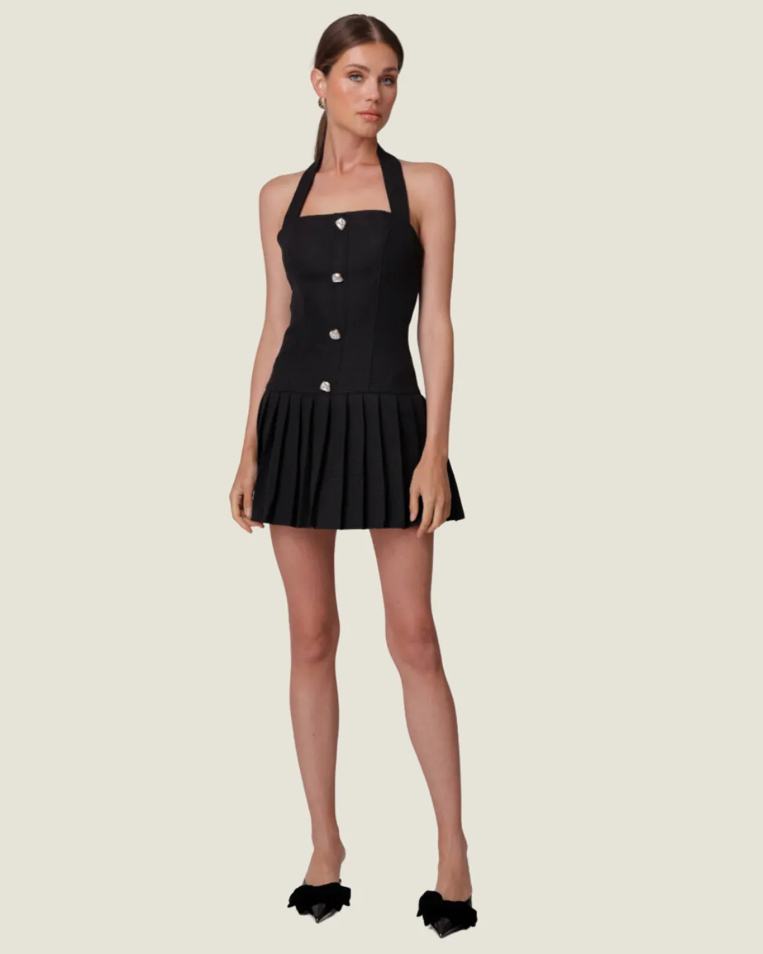 The Dafni: Black Halter Mini Dress