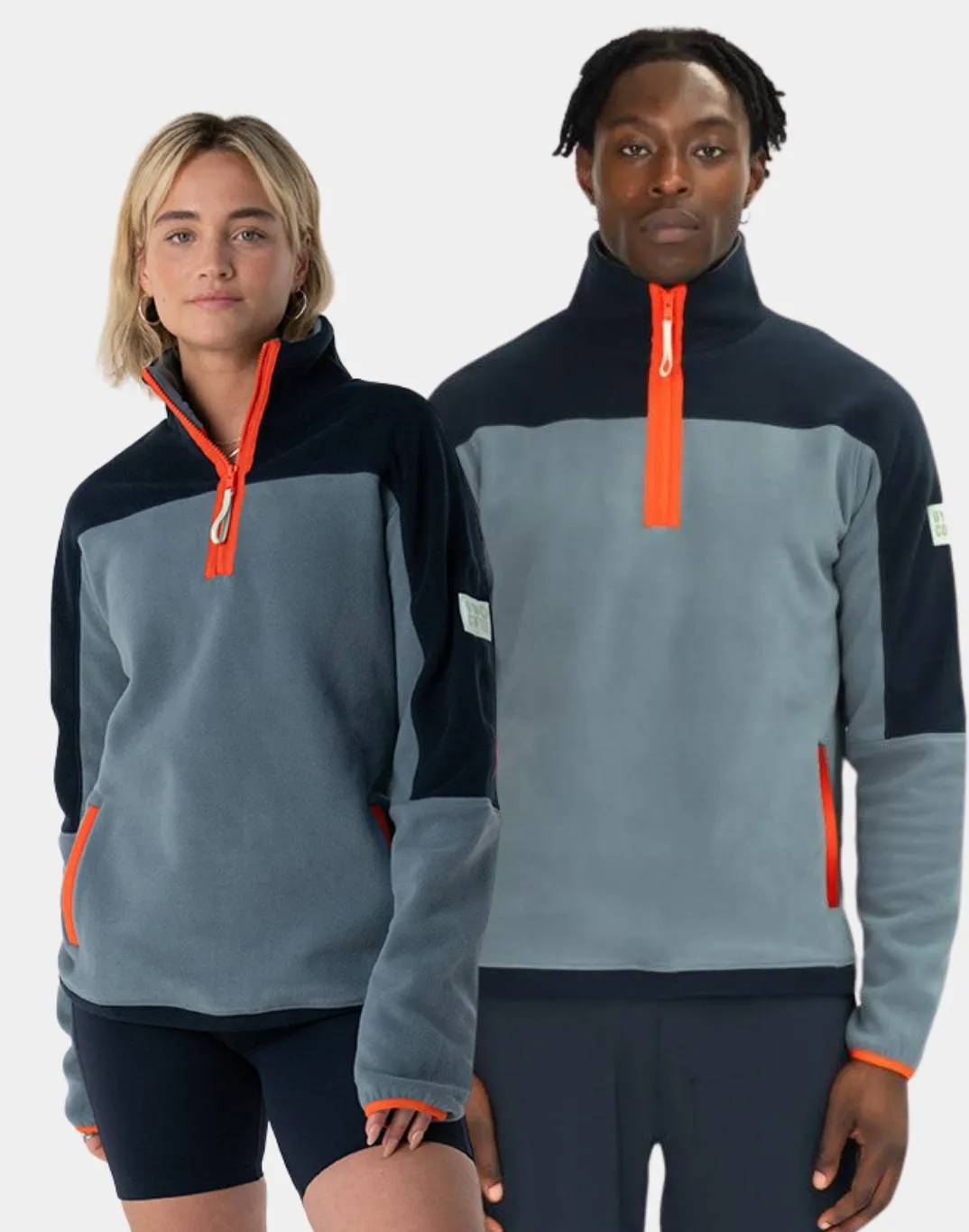 Unisex Half Zip Polar Fleece in Stone Blue