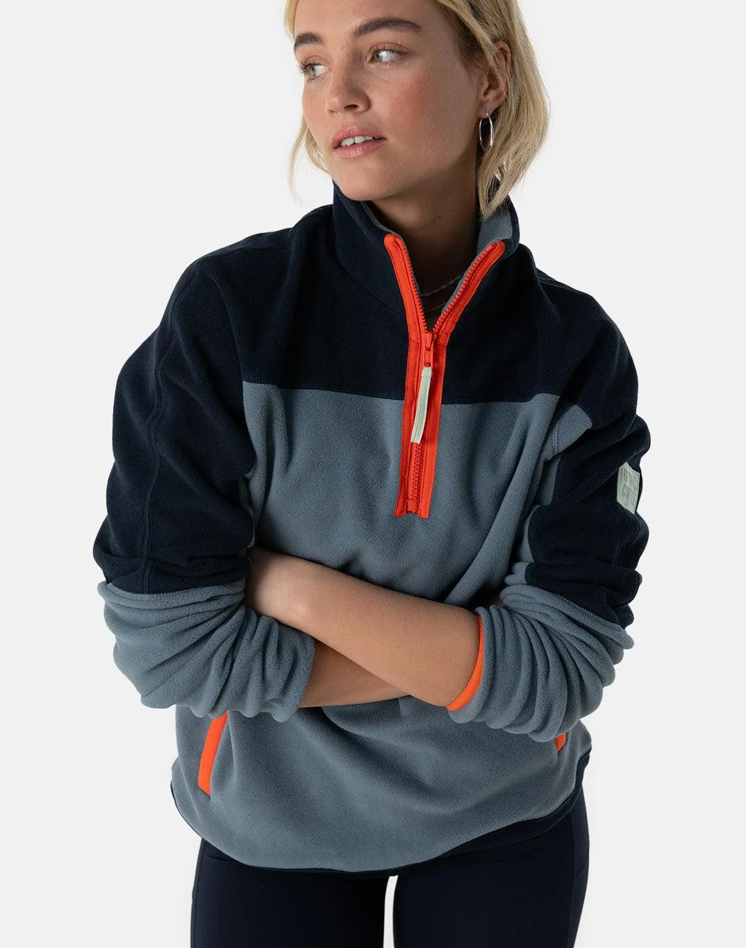 Unisex Half Zip Polar Fleece in Stone Blue