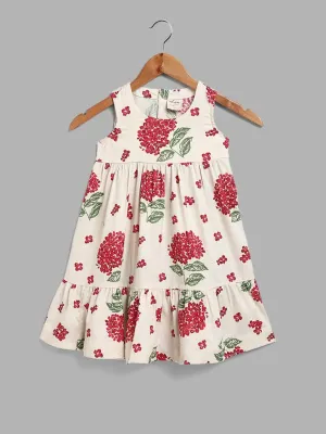 Utsa Kids Floral Printed A-Line Cream Dress (2 - 8yrs)