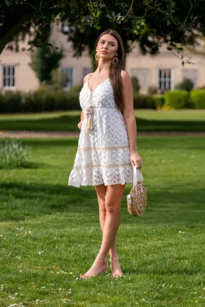 White Boho Lace Effect Summer Dress