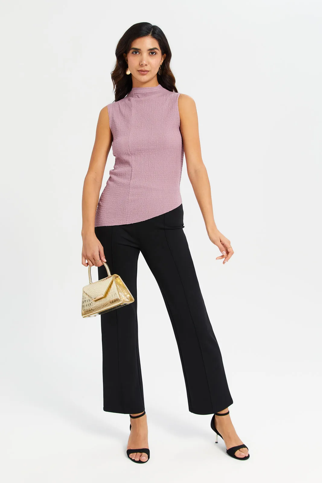 Women Mauve Textured Asymmetric Top