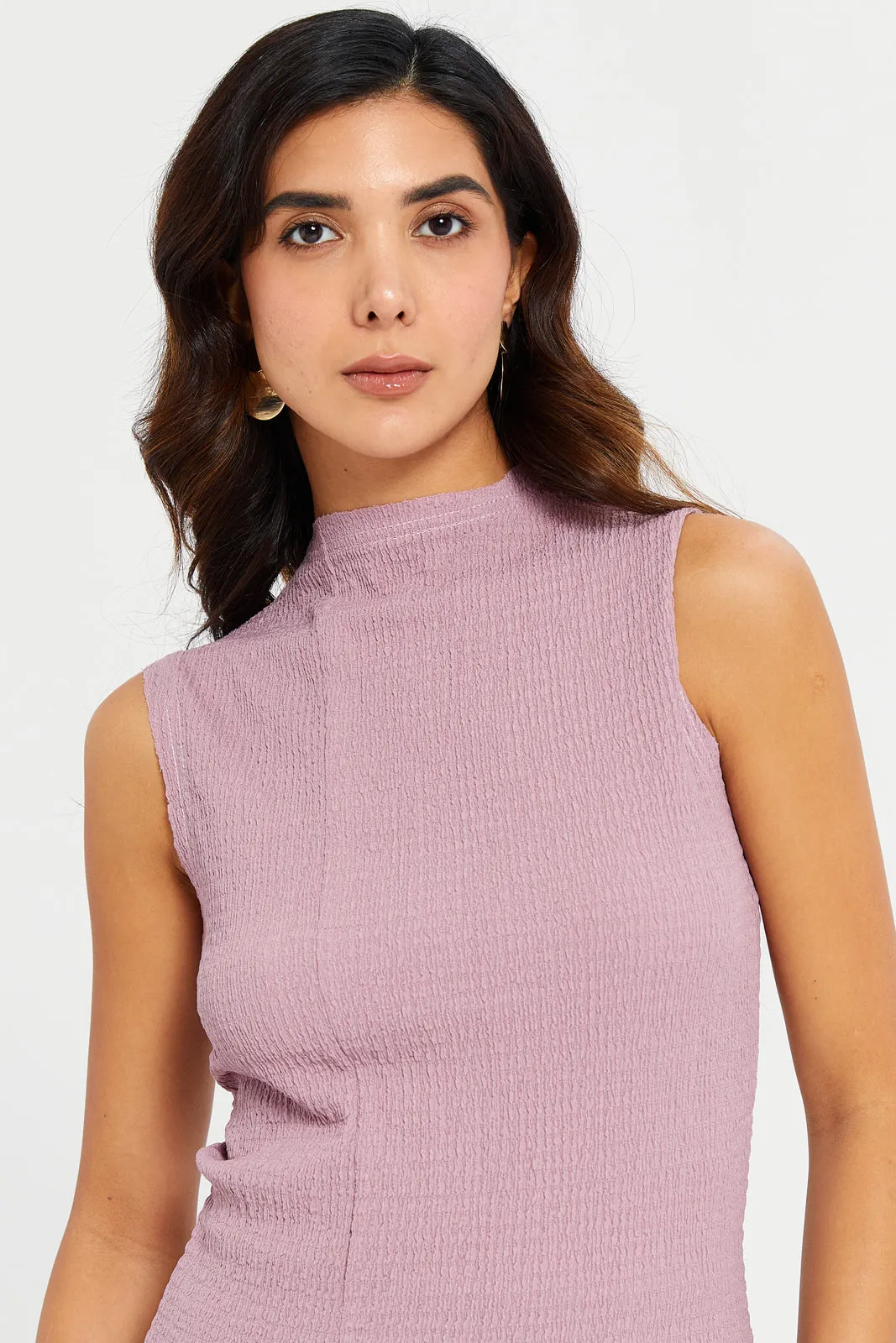 Women Mauve Textured Asymmetric Top