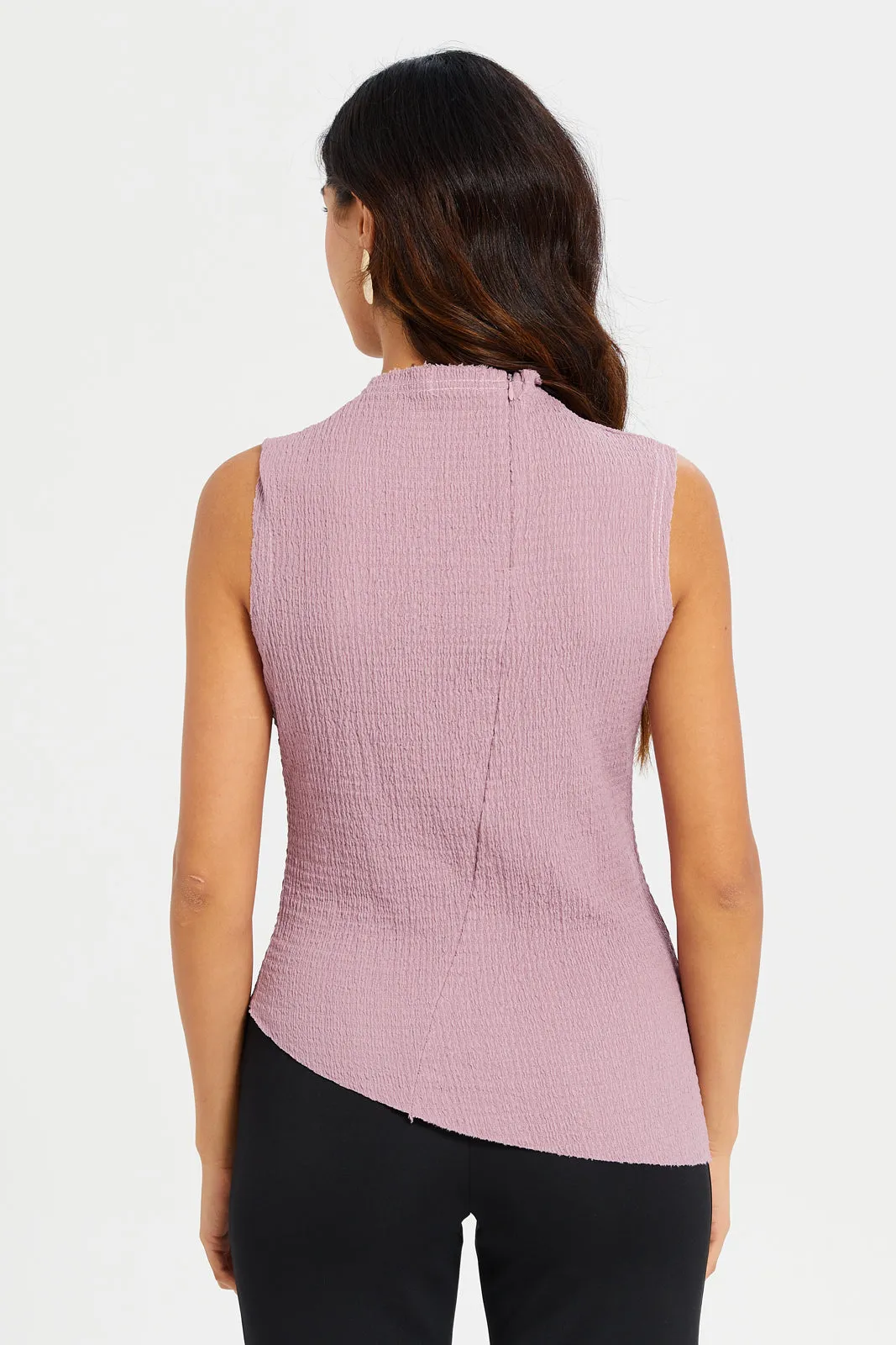 Women Mauve Textured Asymmetric Top