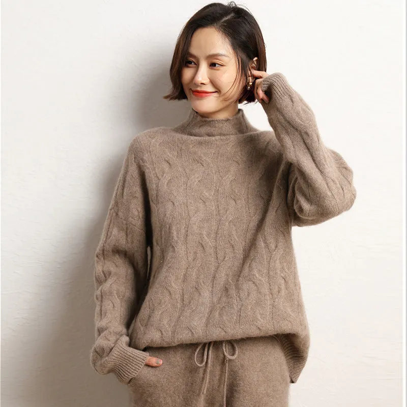 Women's Cardigan Pullover Half Turtle Cashmere Sweater Long Sleeve Warm Pullover Cashmere